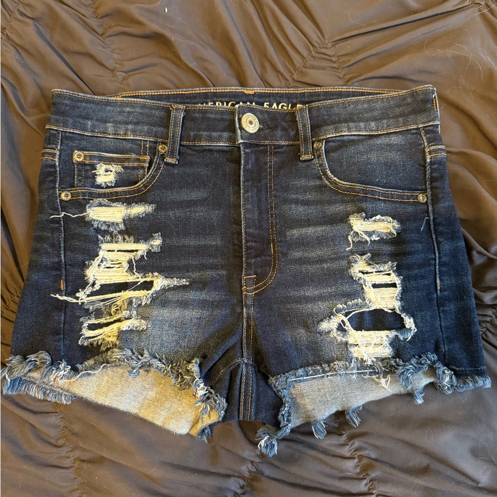 American Eagle Outfitters Dark Blue Distressed Jean Shorts